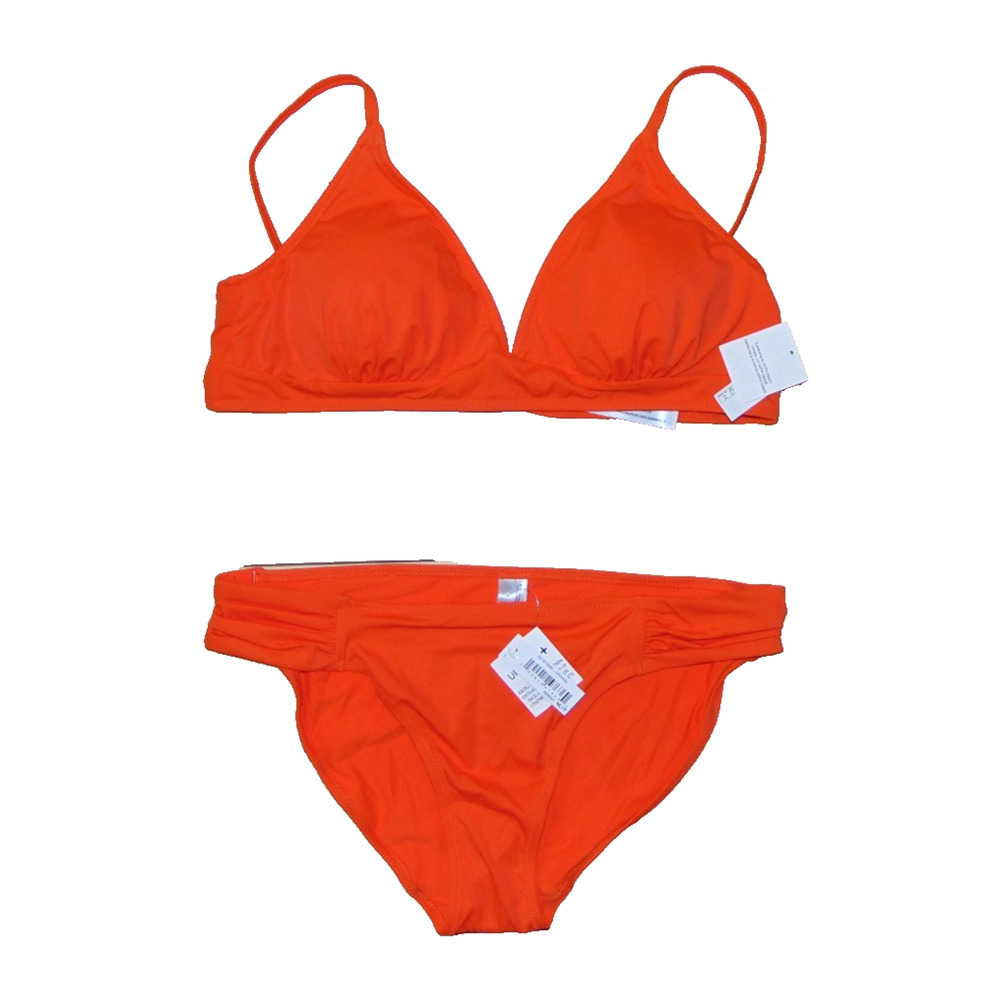 Amazon Essentials Orange Triangle Bralette Bikini Set Side Tab Bottom L NWT